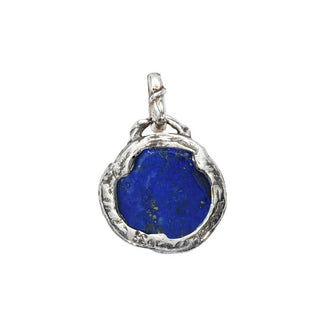 Karen Karch Back side of Silver carved Lapis Rosebud Charm set in silver hanging on a vine detailed bail