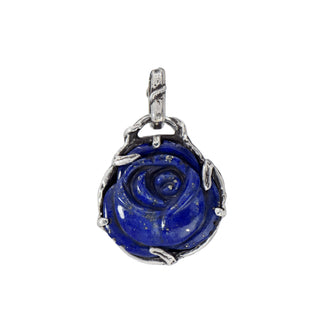 Karen Karch Silver carved Lapis Rosebud Charm set in silver claws hanging on a vine detailed bail