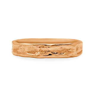Karen Karch History Weathered Irregular edge 18k rose gold 4mm band on white background.