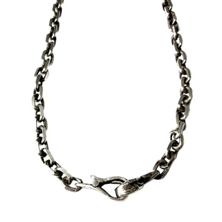 Karen Karch Sterling Silver Hooked Chain Necklace, side view of clasp on a white background.