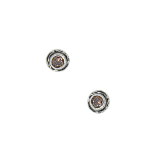 Karen Karch Silver Inner Circle bezel-set Natural Brown Diamonds Studs on white background.