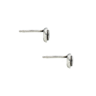Karen Karch Silver Inner Circle bezel-set Natural Brown Diamonds Studs, side view, on white background.