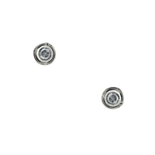 Front view of a pair of Karen Karch textured silver Inner Circle Salt & Pepper Grey diamond stud earrings with post backs, shown on a plain white background.