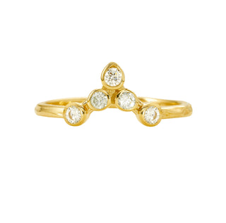 Karen Karch 18k Yellow Gold Ring with 5 bezel-set Colorless Diamonds arranged in the shape of a simplified tiara.