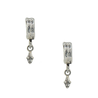 Pair of Karen Karch silver Jaipur Mainstay Hoop earrings with  metal drops a white background