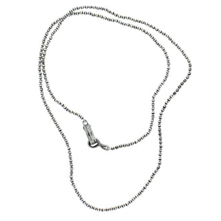 Karen Karch Jaipur Hooked Lithe Round Silver Bead 32" Necklace Shown Doubled on white background.