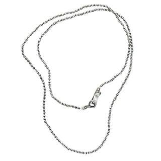 Karen Karch Jaipur Hooked Lithe Round Silver Bead 32" Necklace Shown Doubled on white background.