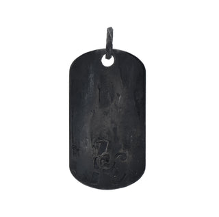 Karen Karch Blackened Silver dog tag pendant with K-Rose Logo on a white background