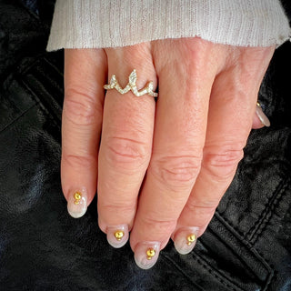 Karen Karch by Deme olfe Mystical Marquise Crown 14ky Lab Diamond Ring with 3 marquise at top of crown shape on hand.
