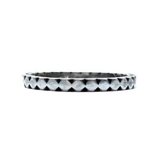 Karen Karch Outshine 2.1 mm wide silver ring with repeating square pattern.