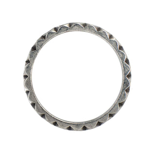 Karen Karch Outshine Weathered 3mm silver band with a textured, angular repeating pattern design, top view, on white background.
