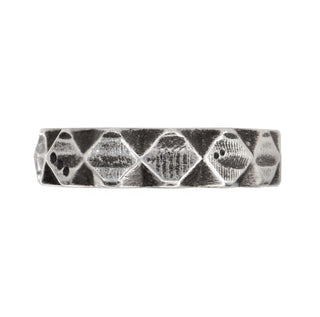 Karen Karch Outshine Weathered silver 5mm band with a textured, angular repeating pattern design on white background.