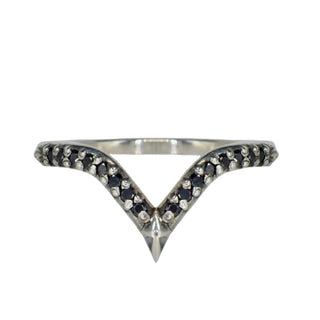 Karen Karch by Deme Wolfe Royal Dune Ring in silver with black diamond on front of band on a white background.
