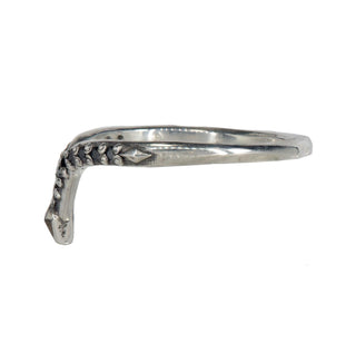 Karen Karch by Deme Wolfe Royal Dune Ring in silver with black diamond on front of band, side view, on a white background.