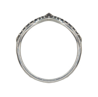 Karen Karch by Deme Wolfe Royal Dune Ring in silver with black diamond on front of band, top view, on a white background.