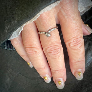 Karen Karch by Deme Wolfe silver snake ring curved to bite its tail on a finger