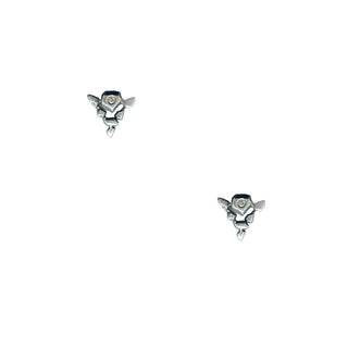 Karen Karch by Deme Wolfe Silver Diamond Mini Landslide Studs on white background
