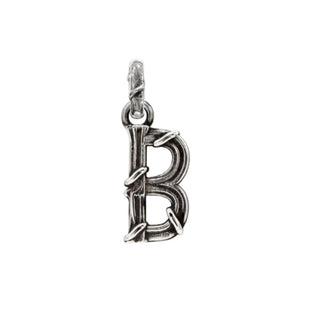 Karen Karch textured silver charm in the shape of the letter 'B' with a vine-detail and rectangular bail on white background.