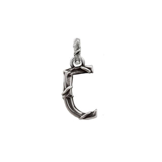 Karen Karch textured silver charm in the shape of the letter 'C' with a vine-detail and rectangular bail on white background.