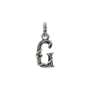 Karen Karch textured silver charm in the shape of the letter 'G' with a vine-detail and rectangular bail on white background.