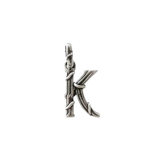 Karen Karch textured silver charm in the shape of the letter 'K' with a vine-detail and rectangular bail on white background.