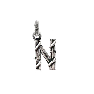 Karen Karch textured silver charm in the shape of the letter 'N' with a vine-detail and rectangular bail on white background.