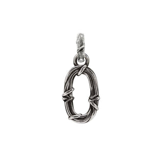 Karen Karch textured silver charm in the shape of the letter 'O' with a vine-detail and rectangular bail on white background.