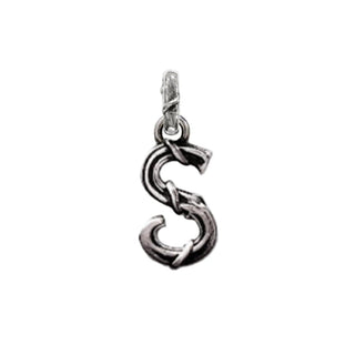 Karen Karch textured silver charm in the shape of the letter 'S' with a vine-detail and rectangular bail on white background.