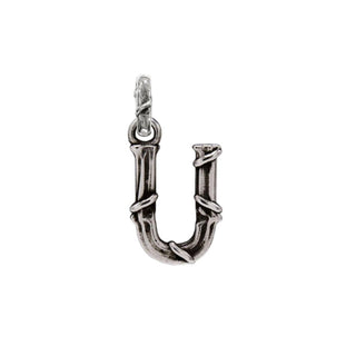 Karen Karch textured silver charm in the shape of the letter 'U' with a vine-detail and rectangular bail on white background.