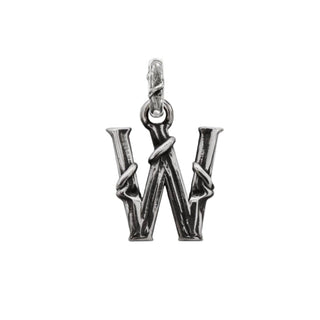 Karen Karch textured silver charm in the shape of the letter 'W' with a vine-detail and rectangular bail on white background.