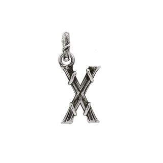 Karen Karch textured silver charm in the shape of the letter 'X' with a vine-detail and rectangular bail on white background.