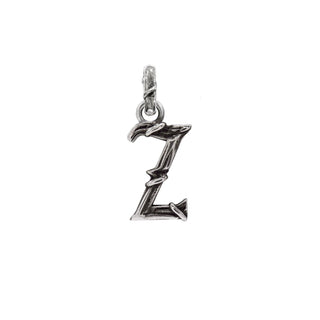 Karen Karch textured silver charm in the shape of the letter 'Z' with a vine-detail and rectangular bail on white background.