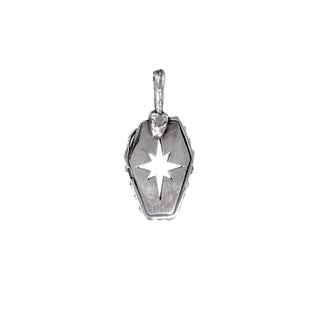 Karen Karch by Deme Wolfe silver tag with a cut-out star design, accented by a snake with a raised diamond texture that wraps along the side edge and curves up to the bail, which finishes with the snake's head.