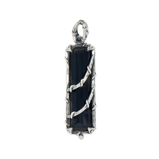 Karen Karch Silver Vine Entwined Elongated merald Cut Onyx Amulet on white background