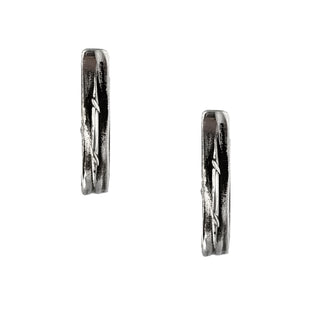 Karen Karch Pair of Sterling Silver Vine Tattoo Weathered curved Bar earrings on a white background, front