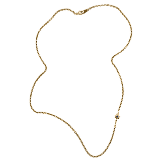 Karen Karch Yellow Gold Chain Necklace with Rose Gold Star With Black Diamond Center on white background, full necklace