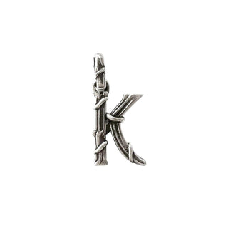 Karen Karch textured silver charm in the shape of the letter 'K' with a vine-detail and rectangular bail on white background.