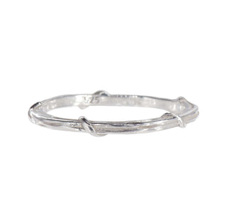 Karen Karch Silver Vine 15mm wide ring on white background. 
