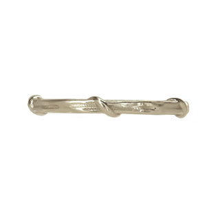 Karen Karch 18k white gold weathered texture Vine band, straight on view, on white background.