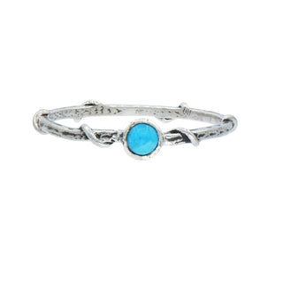 Karen Karch Silver Vine Stacker Ring with bezel set turquoise on white background.