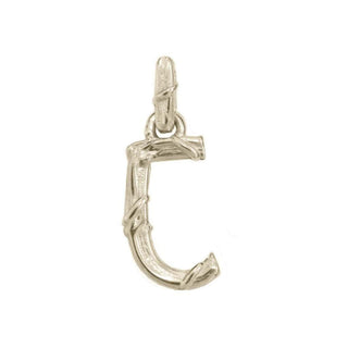 Karen Karch textured white gold charm in the shape of the letter 'C' with a vine-detail and rectangular bail on white background.
