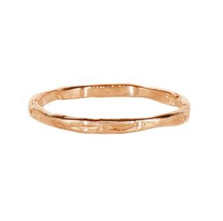 Karen Karch Willow Weathered Irregular edge 18k rose gold slender band on white background. 