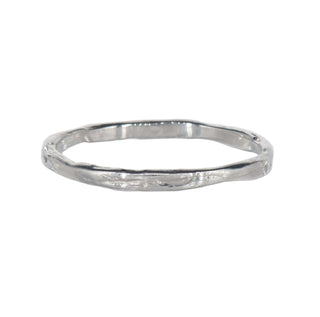 Karen Karch Willow Weathered Irregular edge platinum slender band on white background. 