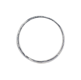 Karen Karch Willow Weathered Irregular edge platinum slender band, top view, on white background.