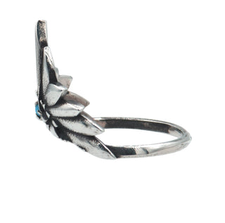 Karen Karch by Deme Wolfe sterling silver ring featuring a tiara-like design with two wings and a central turquoise stone, side view
