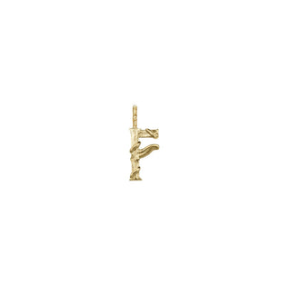 Karen Karch Textured Yellow Gold Mini Entwined Letter 'F' pendant on a white background.