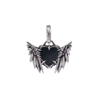 Karen Karch by Deme Wolfe Back Side of Black Onyx Sapphire Silver Double Victory Winged Heart Amulet 