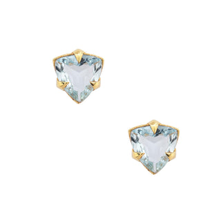 MYSTICAL CROWN TRILLION STUDS, 8MM AQUAMARINE GOLD