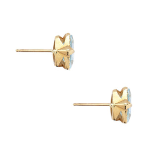 MYSTICAL CROWN TRILLION STUDS, 8MM AQUAMARINE GOLD