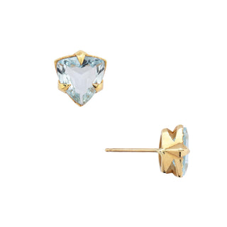 MYSTICAL CROWN TRILLION STUDS, 8MM AQUAMARINE GOLD